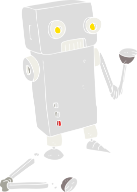 Bir insan tarafından çizilmiş bozuk robotun düz renk çizimi