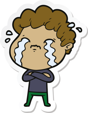 Bir insan tarafından çizilmiş, ağlayan bir çizgi film karakterinin çıkartması.