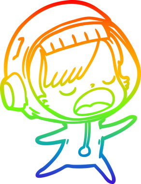 Gökkuşağı gradyan çizgi çizimi Bir insan tarafından çizilen konuşan astronot kadın