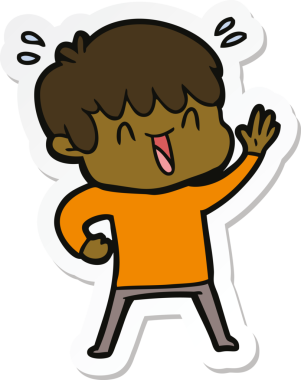 Bir insan tarafından çizilmiş, gülen bir çocuğun çıkartması.