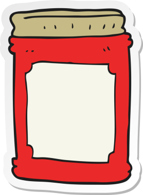 Bir insan tarafından çizilmiş karikatür reçel kavanozunun etiketi.