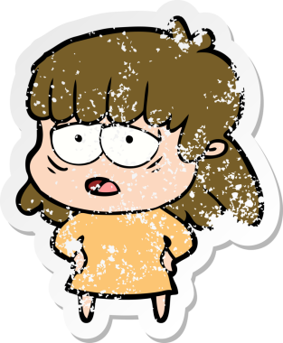 Bir insan tarafından çizilmiş yorgun bir karikatür çıkartması.