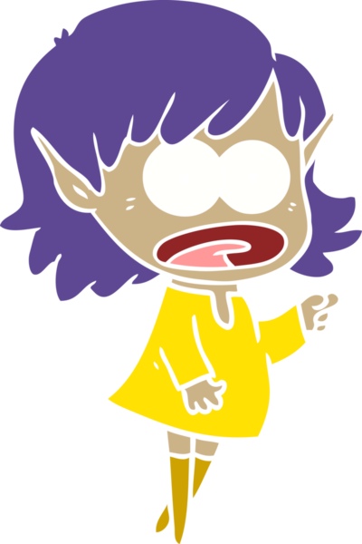 Düz renkli çizgi film bir insan tarafından çizilmiş elf kızı şok etti.