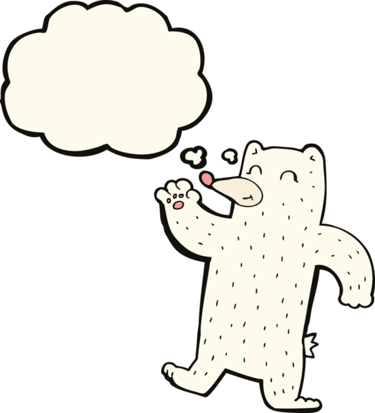 Bir insan tarafından çizilmiş düşünce baloncuğu ile kutup ayısı sallayan çizgi film