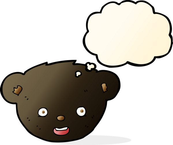 Bir insan tarafından çizilmiş düşünce baloncuklu kara ayı yüzü.