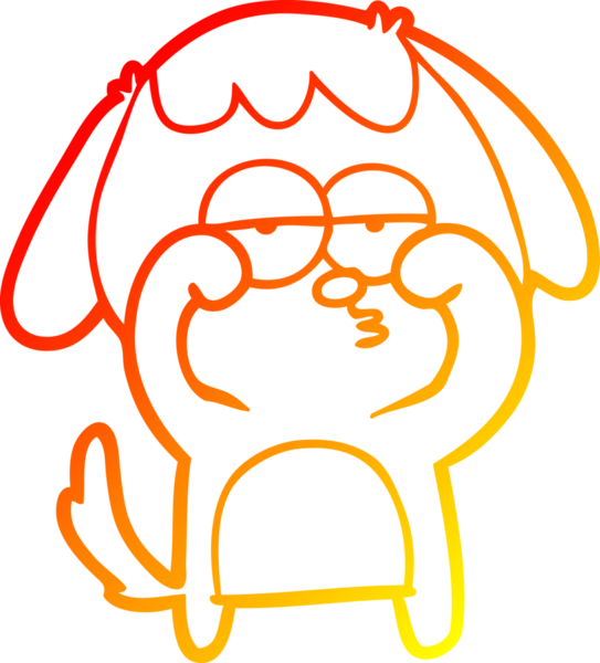 Bir insan tarafından çizilmiş, çizgi film yorgun bir köpeğin sıcak çizgi çizimi.