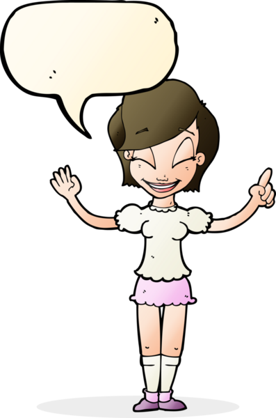 Bir insan tarafından çizilmiş konuşma baloncuğu fikri olan güzel bir kız.