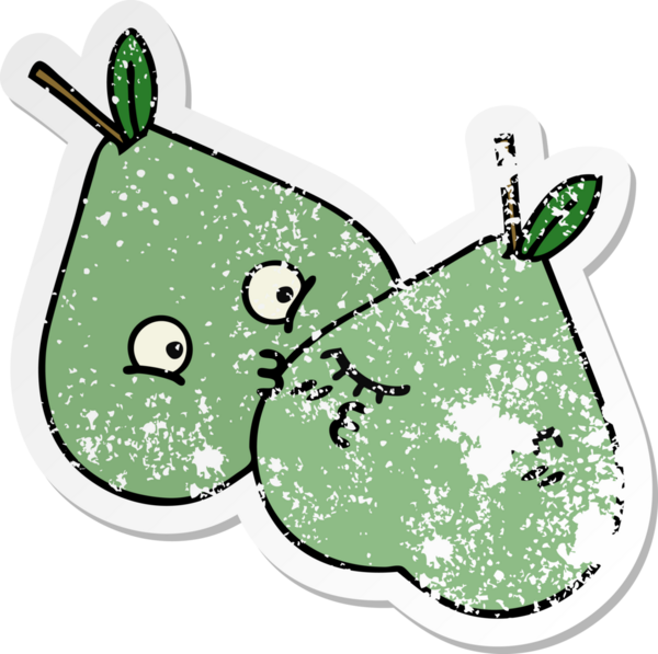 Bir insan tarafından çizilmiş yeşil armut karikatürünün sıkıntılı çıkartması.
