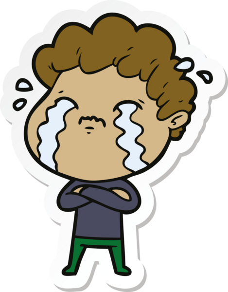 Bir insan tarafından çizilmiş, ağlayan bir çizgi film karakterinin çıkartması.