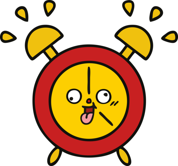 Bir insan tarafından çizilmiş çalar saatin şirin bir karikatürü.