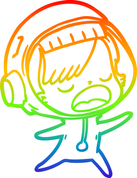 Gökkuşağı gradyan çizgi çizimi Bir insan tarafından çizilen konuşan astronot kadın