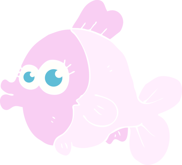 Bir insan tarafından çizilmiş büyük güzel gözleri olan balığın komik düz bir çizimi.