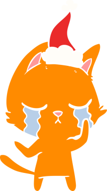 Ağlayan el, bir insan tarafından çizilmiş Noel Baba şapkası takan bir kedinin düz renk çizimi.