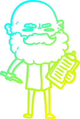 Bir insan tarafından çizilmiş sakallı bir çizgi film karakteri çizimi.