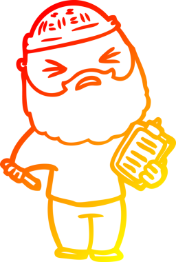 Bir insan tarafından çizilmiş sakallı bir çizgi film karakteri.