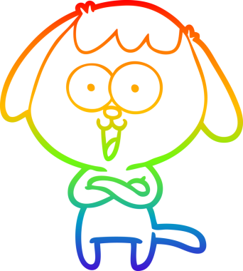 Gökkuşağı gradyan çizimi. Bir insan tarafından çizilmiş şirin bir köpek çizimi.