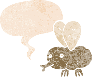 Bir insan tarafından çizilmiş grunge dertli retro stili konuşma baloncuğu ile çizgi film sineği