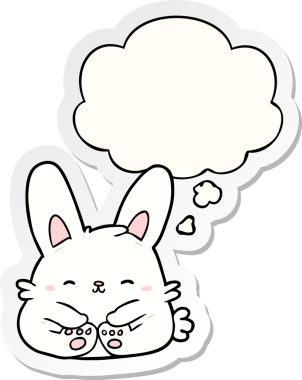 Düşünce baloncuklu çizgi film tavşanı insan tarafından çizilmiş bir çıkartma.