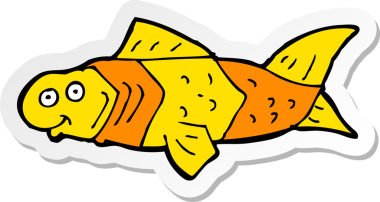 Bir insan tarafından çizilmiş komik bir balığın çıkartması.