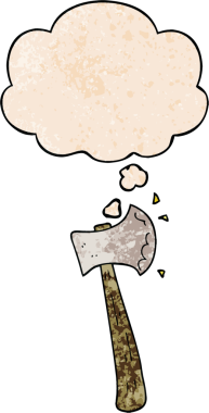 bir insan tarafından çizilmiş grunge doku biçiminde düşünce baloncuğu olan çizgi film baltası