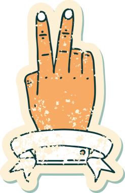 Bir zafer markasının grunge sticker 'ı Bir insan tarafından çizilmiş pankartıyla