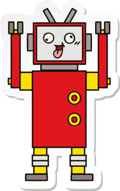 Bir insan tarafından çizilmiş sevimli, çizgi film delisi bir robotun çıkartması.