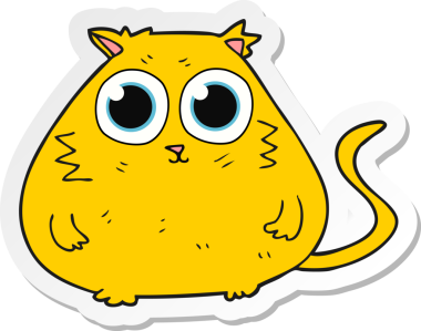 Bir insan tarafından çizilmiş kocaman güzel gözleri olan çizgi film kedisinin çıkartması.