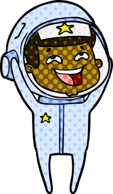 Bir insan tarafından çizilmiş gülen astronot çizgi filmi.