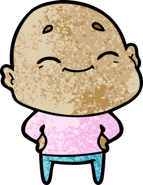 Bir insan tarafından çizilmiş mutlu kel adam çizgi filmi.