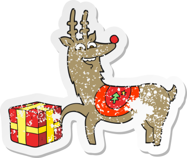 Bir insan tarafından çizilmiş karikatür Noel Ren Geyiği etiketi.