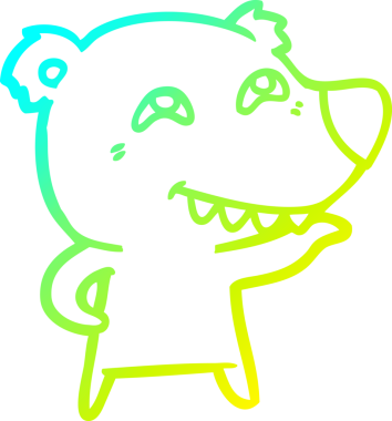 Bir insan tarafından çizilmiş dişleri gösteren çizgi film ayısının soğuk gradyan çizimi