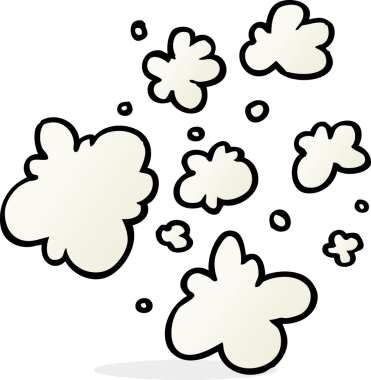 Bir insan tarafından çizilmiş el yazısıyla çizilmiş karikatür, dumanla süslenmiş elementler.