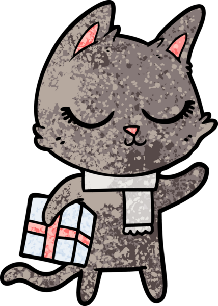 Bir insan tarafından çizilmiş sakin çizgi film kedisi.