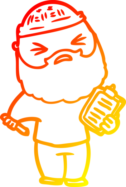 Bir insan tarafından çizilmiş sakallı bir çizgi film karakteri.