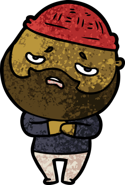 Bir insan tarafından çizilmiş sakallı endişeli bir adam.