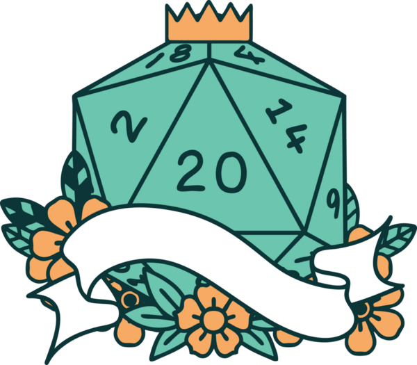 Retro Dövme Biçimi Doğal 20 D20 zar bir insan tarafından çizildi