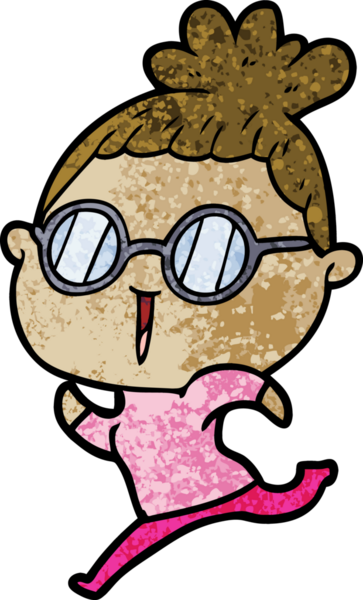 Bir insan tarafından çizilmiş gözlüklü bir karikatür kadın.