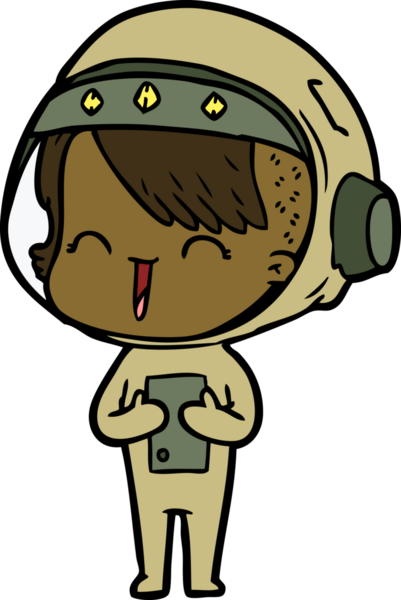 Bir insan tarafından çizilmiş mutlu uzay kızı.