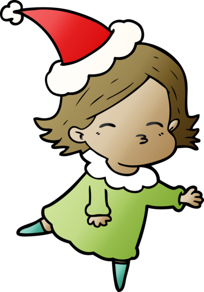 Bir insan tarafından çizilmiş Noel Baba şapkası giymiş bir kadının el çizimi karikatürü.