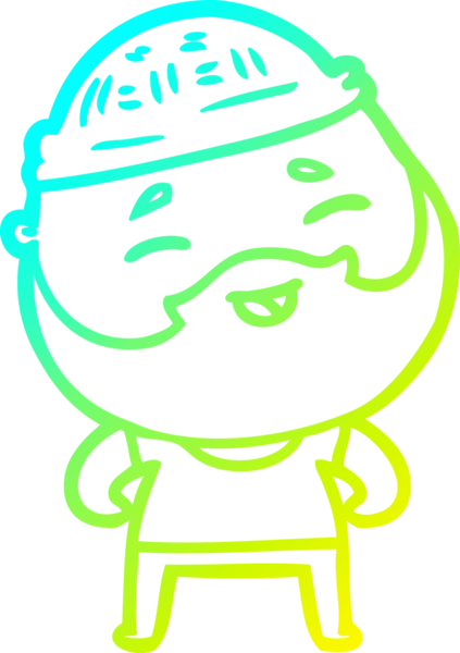 Bir insan tarafından çizilmiş, mutlu, sakallı, çizgi film karakteri.