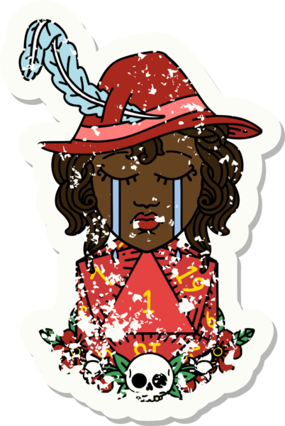 Retro Dövme Tarzı Ağlayan İnsan Ozanı Bir insan tarafından çizilmiş doğal bir D20 zar ile