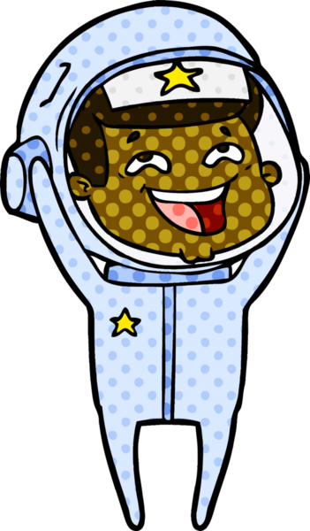 Bir insan tarafından çizilmiş gülen astronot çizgi filmi.