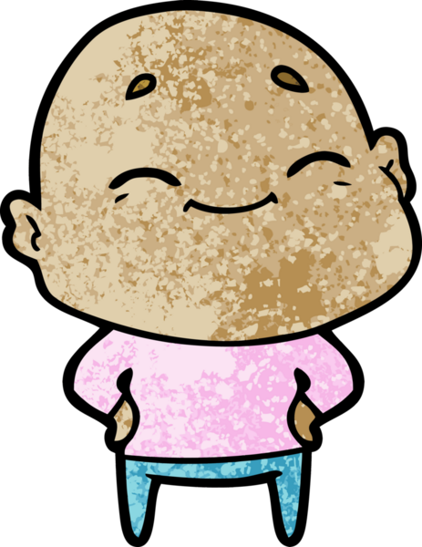 Bir insan tarafından çizilmiş mutlu kel adam çizgi filmi.