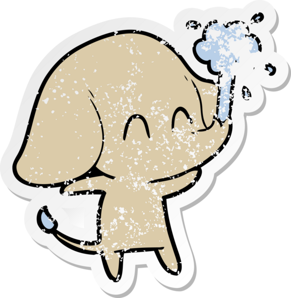 Bir insan tarafından çizilmiş su püskürten şirin bir filin sıkıntılı çıkartması.