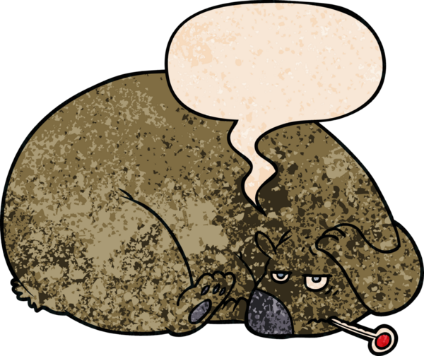 Çizgi film ayısı, kafası ağrıyan bir insan tarafından çizilmiş eski moda konuşma baloncuğuyla.