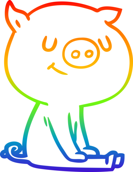 Gökkuşağı gradyan çizimi mutlu çizgi film domuz bir insan tarafından çizilmiş