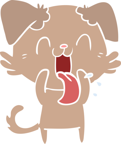 Bir insan tarafından çizilmiş düz renkli çizgi film soluyan köpek.