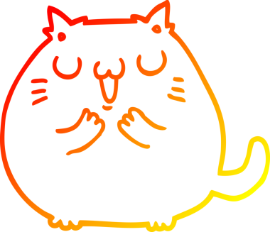 Bir insan tarafından çizilmiş mutlu çizgi film kedisinin sıcak çizgi çizgisi.