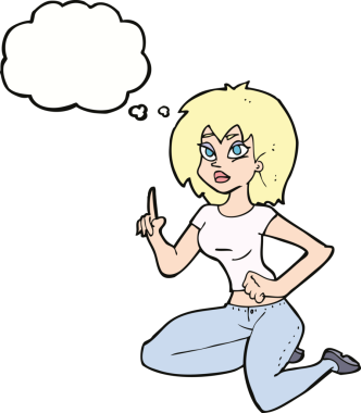 Bir insan tarafından çizilmiş düşünce baloncuğu olan bir kadın.