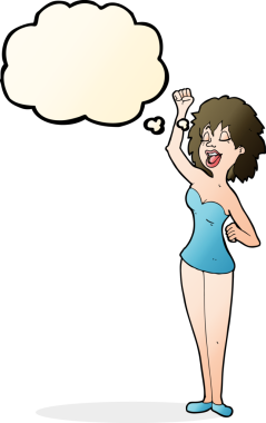 Bir insan tarafından çizilmiş düşünce balonlu çizgi film dansçısı kadın.